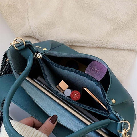 PU Leather Tote Handbag Women Crossbody Bag with Wide Shoulder Strap