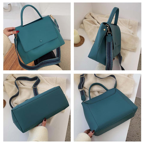 PU Leather Tote Handbag Women Crossbody Bag with Wide Shoulder Strap