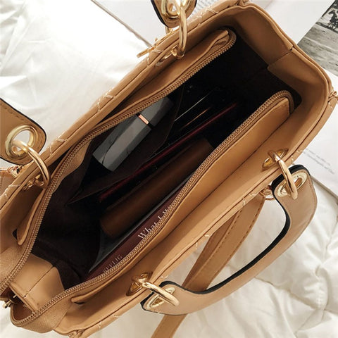 BJ-2198 Women's Shopping Handbag Tote Retro Stitching Line Leather Crossbody Shoulder Bag