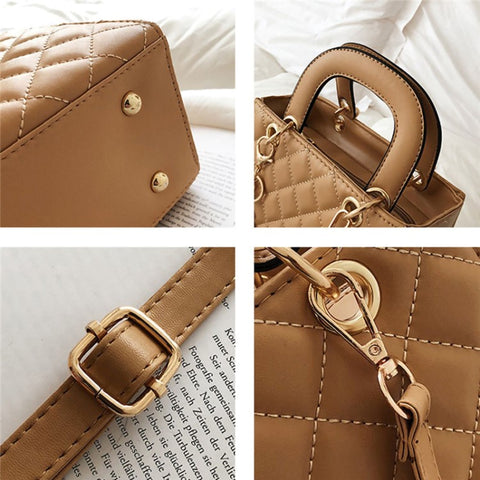 BJ-2198 Women's Shopping Handbag Tote Retro Stitching Line Leather Crossbody Shoulder Bag