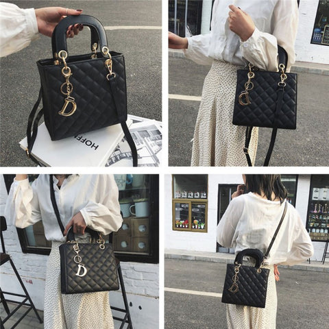 BJ-2198 Women's Shopping Handbag Tote Retro Stitching Line Leather Crossbody Shoulder Bag