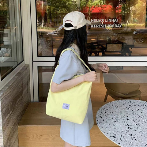 Candy Color Women Canvas Single Shoulder Bag Lightweight Shopping Bag