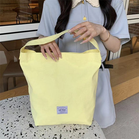 Candy Color Women Canvas Single Shoulder Bag Lightweight Shopping Bag