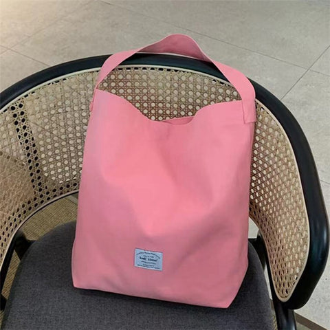 Candy Color Women Canvas Single Shoulder Bag Lightweight Shopping Bag