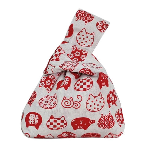 TZ Japanese Style Canvas Handbag Cute Pattern Portable Purse Tote Wrist Bag for Ladies, Girls