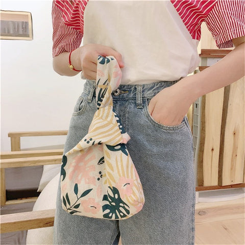 TZ Japanese Style Canvas Handbag Cute Pattern Portable Purse Tote Wrist Bag for Ladies, Girls