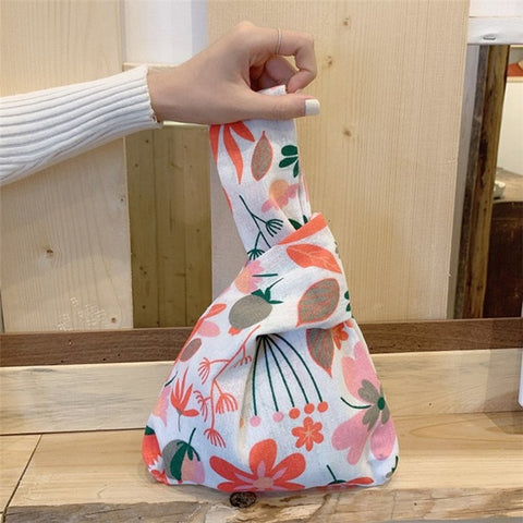 TZ Japanese Style Canvas Handbag Cute Pattern Portable Purse Tote Wrist Bag for Ladies, Girls