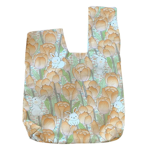 Cute Strawberry / Rabbit Pattern Cotton Linen Small Coin Purse Wrist Knot Tote Bag for Ladies Girls