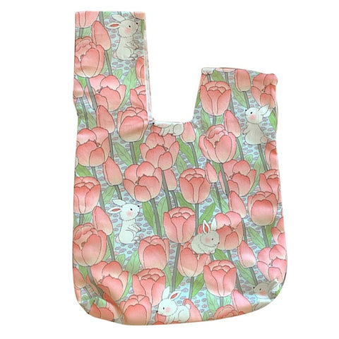 Cute Strawberry / Rabbit Pattern Cotton Linen Small Coin Purse Wrist Knot Tote Bag for Ladies Girls