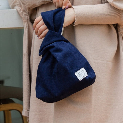 Autumn Winter Lightweight Corduroy Wrist Knot Tote Bag Small Coin Purse for Ladies Girls