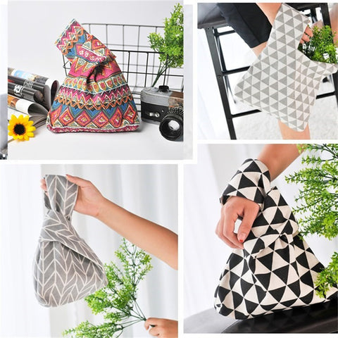 TZ Japanese Style Portable Purse Wrist Bag Fashionable Pattern Canvas Tote Handbag