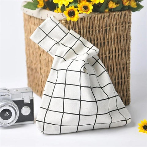 TZ Japanese Style Portable Purse Wrist Bag Fashionable Pattern Canvas Tote Handbag