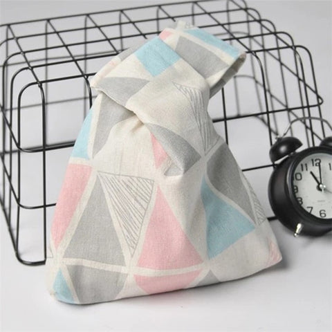 TZ Japanese Style Portable Purse Wrist Bag Fashionable Pattern Canvas Tote Handbag