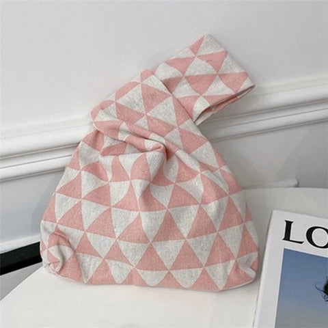 TZ Japanese Style Portable Purse Wrist Bag Fashionable Pattern Canvas Tote Handbag