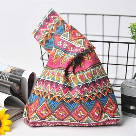 TZ Japanese Style Portable Purse Wrist Bag Fashionable Pattern Canvas Tote Handbag