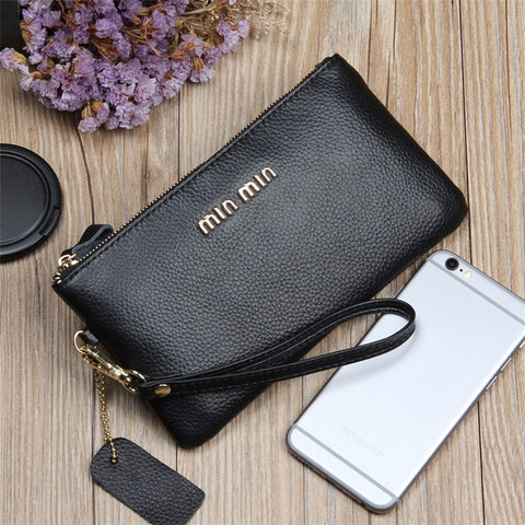 GS-603 First Layer Cowhide Women Clutch Bag Ultra-thin Cash Phone Zipper Storage Ba