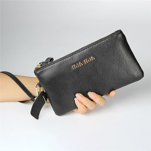 GS-603 First Layer Cowhide Women Clutch Bag Ultra-thin Cash Phone Zipper Storage Ba