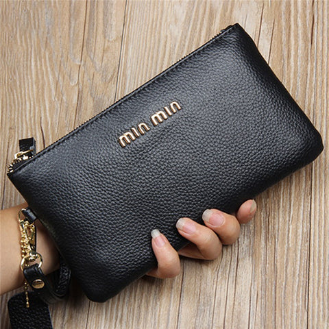 GS-603 First Layer Cowhide Women Clutch Bag Ultra-thin Cash Phone Zipper Storage Ba