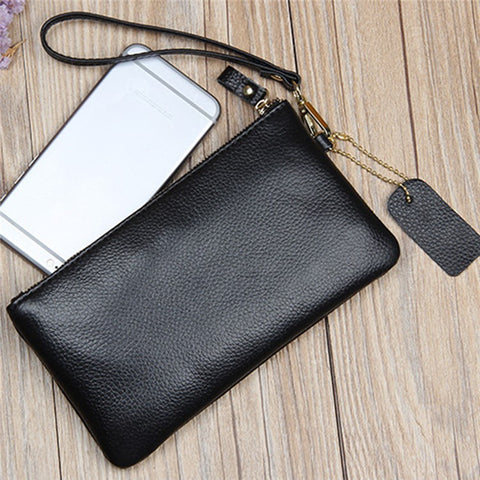 GS-603 First Layer Cowhide Women Clutch Bag Ultra-thin Cash Phone Zipper Storage Ba