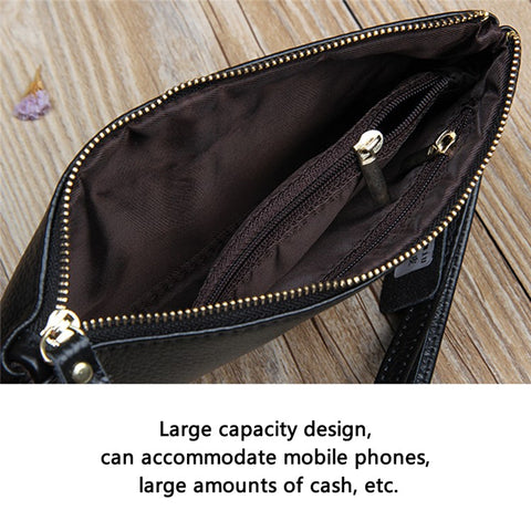 GS-603 First Layer Cowhide Women Clutch Bag Ultra-thin Cash Phone Zipper Storage Ba