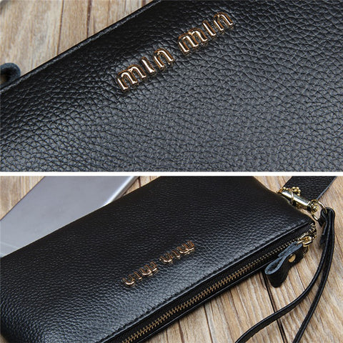 GS-603 First Layer Cowhide Women Clutch Bag Ultra-thin Cash Phone Zipper Storage Ba