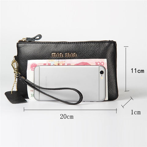 GS-603 First Layer Cowhide Women Clutch Bag Ultra-thin Cash Phone Zipper Storage Ba