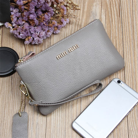 GS-603 First Layer Cowhide Women Clutch Bag Ultra-thin Cash Phone Zipper Storage Ba