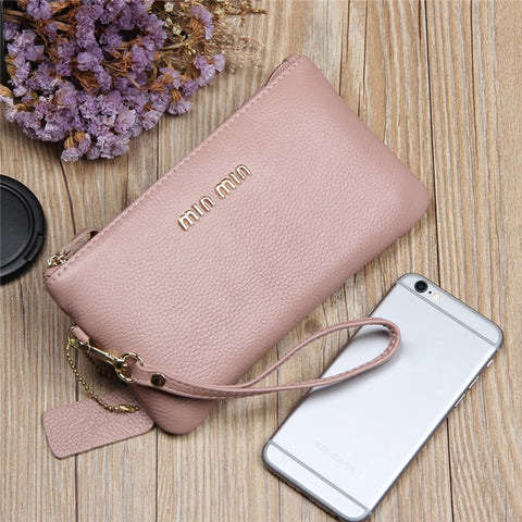 GS-603 First Layer Cowhide Women Clutch Bag Ultra-thin Cash Phone Zipper Storage Ba