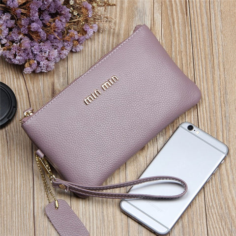 GS-603 First Layer Cowhide Women Clutch Bag Ultra-thin Cash Phone Zipper Storage Ba