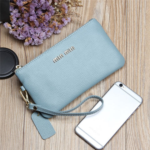 GS-603 First Layer Cowhide Women Clutch Bag Ultra-thin Cash Phone Zipper Storage Ba