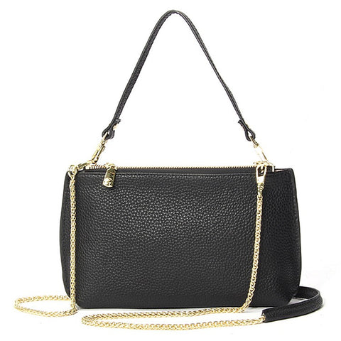 669 Zipper Top-Layer Cowhide Leather Wallet Clutch Purse Chain Strap Crossbody Shoulder Bag Handbag