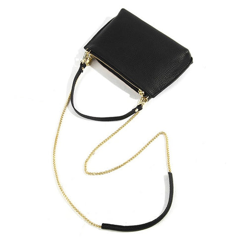 669 Zipper Top-Layer Cowhide Leather Wallet Clutch Purse Chain Strap Crossbody Shoulder Bag Handbag