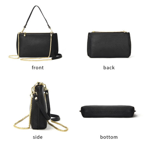 669 Zipper Top-Layer Cowhide Leather Wallet Clutch Purse Chain Strap Crossbody Shoulder Bag Handbag