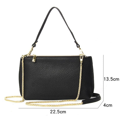 669 Zipper Top-Layer Cowhide Leather Wallet Clutch Purse Chain Strap Crossbody Shoulder Bag Handbag