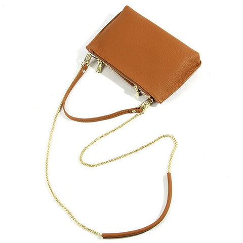 669 Zipper Top-Layer Cowhide Leather Wallet Clutch Purse Chain Strap Crossbody Shoulder Bag Handbag