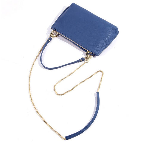 669 Zipper Top-Layer Cowhide Leather Wallet Clutch Purse Chain Strap Crossbody Shoulder Bag Handbag