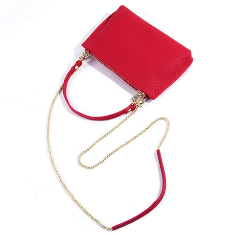669 Zipper Top-Layer Cowhide Leather Wallet Clutch Purse Chain Strap Crossbody Shoulder Bag Handbag
