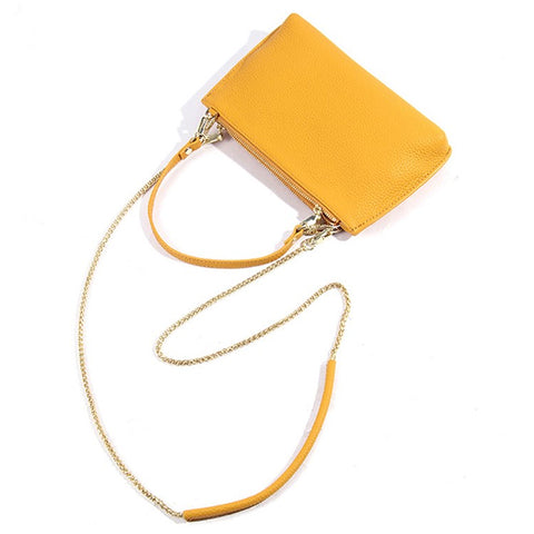 669 Zipper Top-Layer Cowhide Leather Wallet Clutch Purse Chain Strap Crossbody Shoulder Bag Handbag