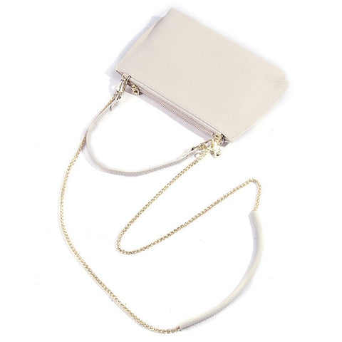 669 Zipper Top-Layer Cowhide Leather Wallet Clutch Purse Chain Strap Crossbody Shoulder Bag Handbag