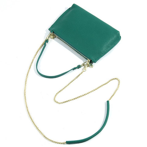 669 Zipper Top-Layer Cowhide Leather Wallet Clutch Purse Chain Strap Crossbody Shoulder Bag Handbag