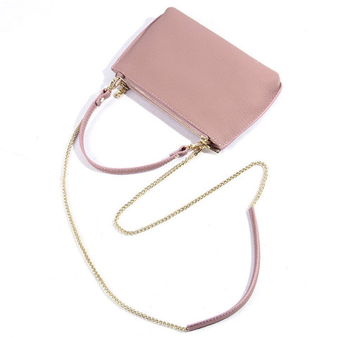 669 Zipper Top-Layer Cowhide Leather Wallet Clutch Purse Chain Strap Crossbody Shoulder Bag Handbag