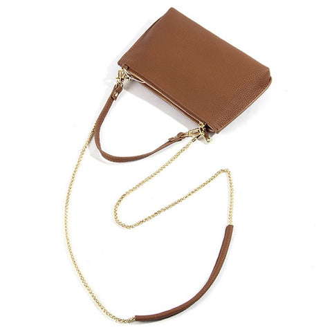 669 Zipper Top-Layer Cowhide Leather Wallet Clutch Purse Chain Strap Crossbody Shoulder Bag Handbag