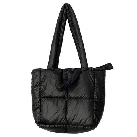 Soft Polyester Down Puffer Tote Shoulder Bag Quilted Top-Handle Handbag Daypack