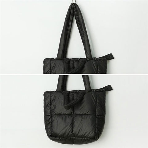 Soft Polyester Down Puffer Tote Shoulder Bag Quilted Top-Handle Handbag Daypack