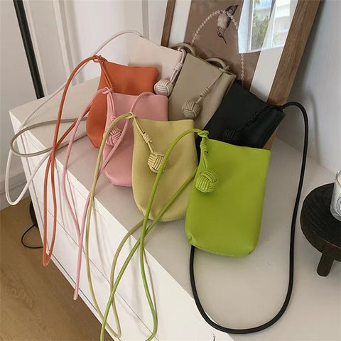 1033 Round Ball Decor PU Leather Crossbody Bag Phone Carrying Women Crossbody Bag