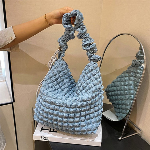 Bubble Cloud Shape Polyester Crumple Shoulder Crossbody Bag Shopping Handbag Daypack