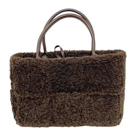 Large Nylon Soft Plush Tote Handbag Top-Handle Women's Bucket Bag Clutch Purse