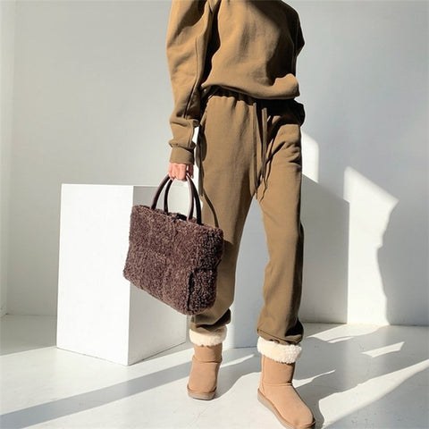 Large Nylon Soft Plush Tote Handbag Top-Handle Women's Bucket Bag Clutch Purse