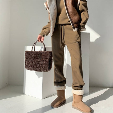 Large Nylon Soft Plush Tote Handbag Top-Handle Women's Bucket Bag Clutch Purse