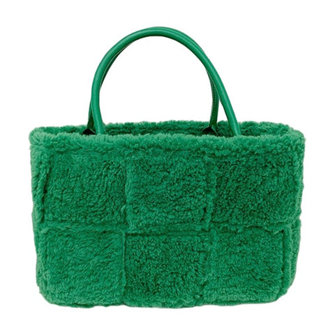 Large Nylon Soft Plush Tote Handbag Top-Handle Women's Bucket Bag Clutch Purse